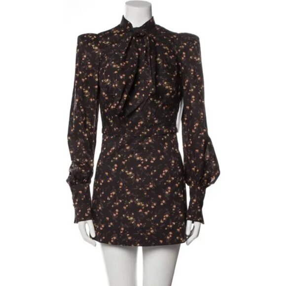 The Vampire's Wife Bow Tie Floral Cotton Mini Dress in Black US 4 - Picture 3 of 6